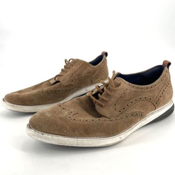 Cole Haan Mens Suede GrandEvolution Short Wing Wingtip Oxford Shoes Brown Sz 13W - Picture 1 of 10
